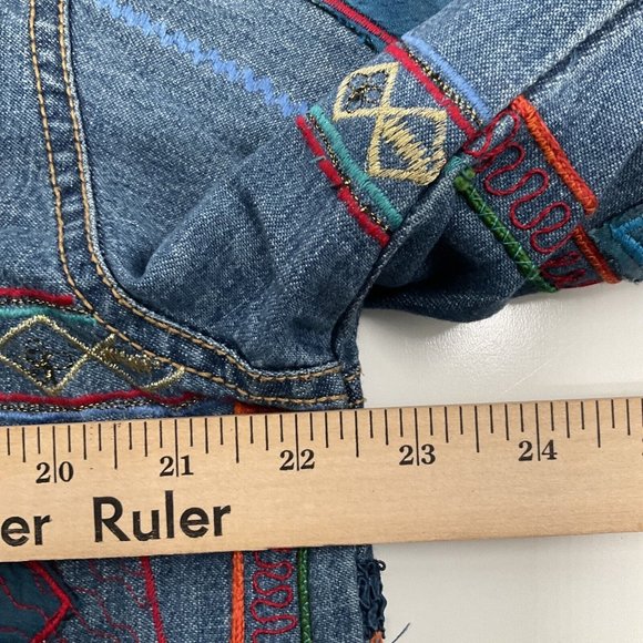 Vintage Chico's Denim Jacket Womens 2 Silk Patxhwork Designs Womens L/12 - Picture 5 of 14